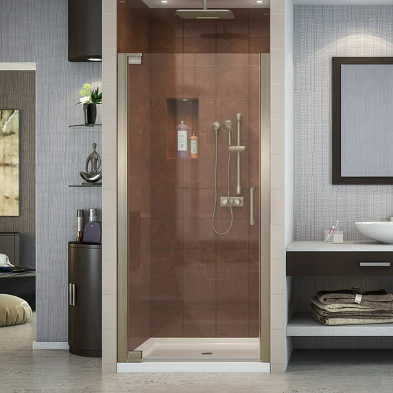 DreamLine Elegance 25 1/4 - 27 1/4 in. W x 72 in. H Frameless Pivot Shower Door in Brushed Nickel