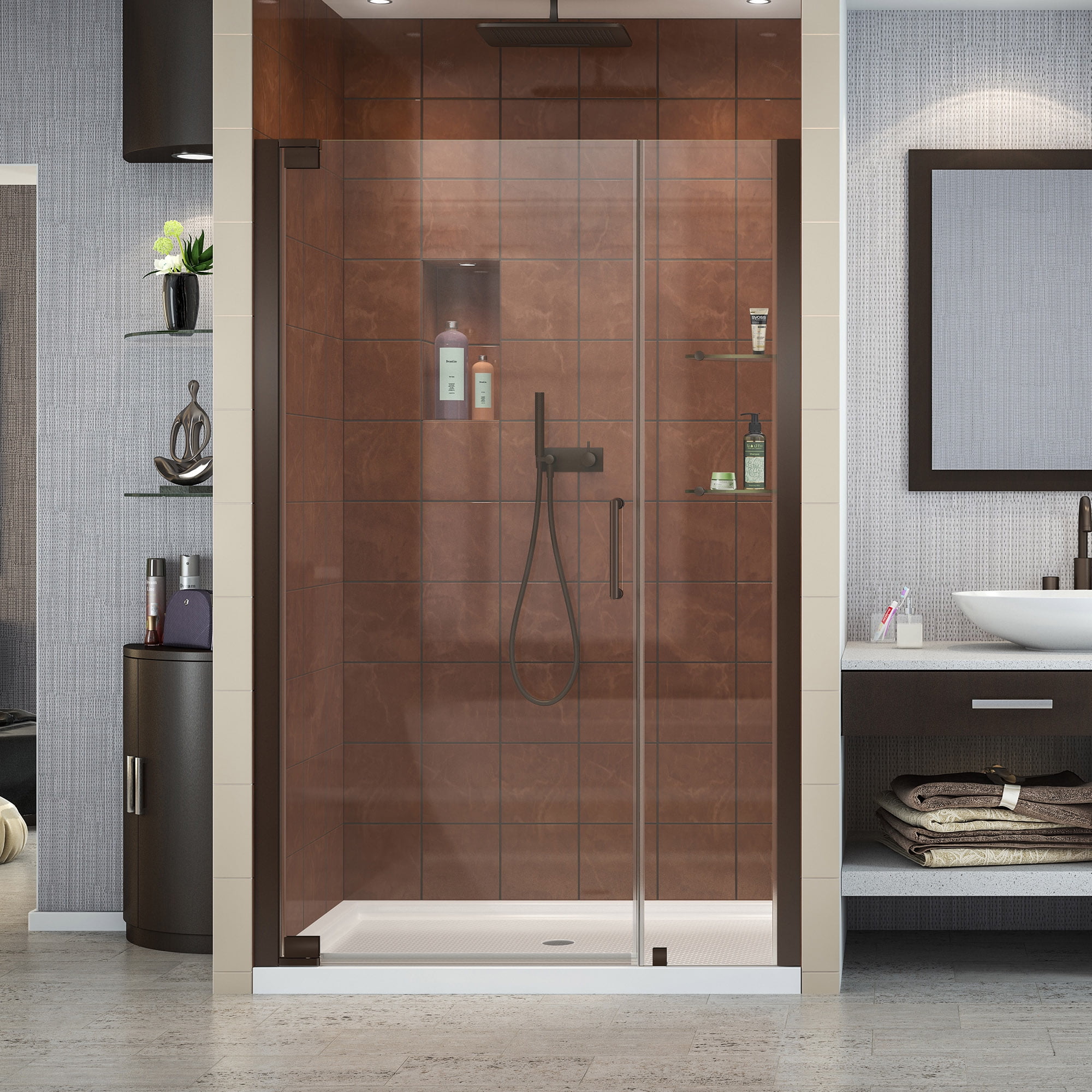 Elegance 40.75" Oil Rubbed Bronze Frameless Pivot Shower Door