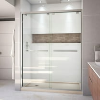 DreamLine Encore 36 in. D x 60 in. W x 78 3/4 in. H Bypass Shower Door in Brushed Nickel and Left Drain Biscuit Base Kit