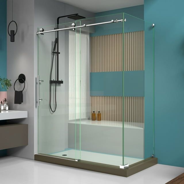 DreamLine Enigma-X 34 1/2 in. D x 60 3/8 in. W x 76 in. H Fully Frameless Sliding Shower Enclosure in Polished Stainless Steel