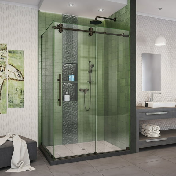 DreamLine Enigma-XO 34 1/2 in. D x 44 3/8-48 3/8 in. W x 76 in. H Frameless Shower Enclosure in Oil Rubbed Bronze Stainless Steel