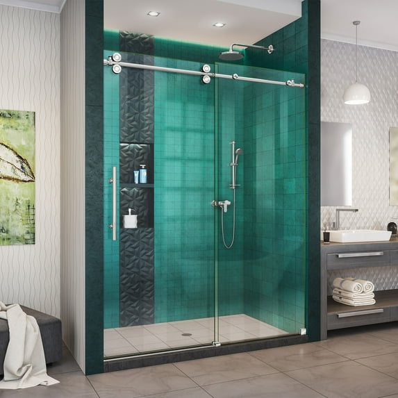 DreamLine Enigma-XO 50-54 in. W x 76 in. H Fully Frameless Sliding Shower Door in Polished Stainless Steel