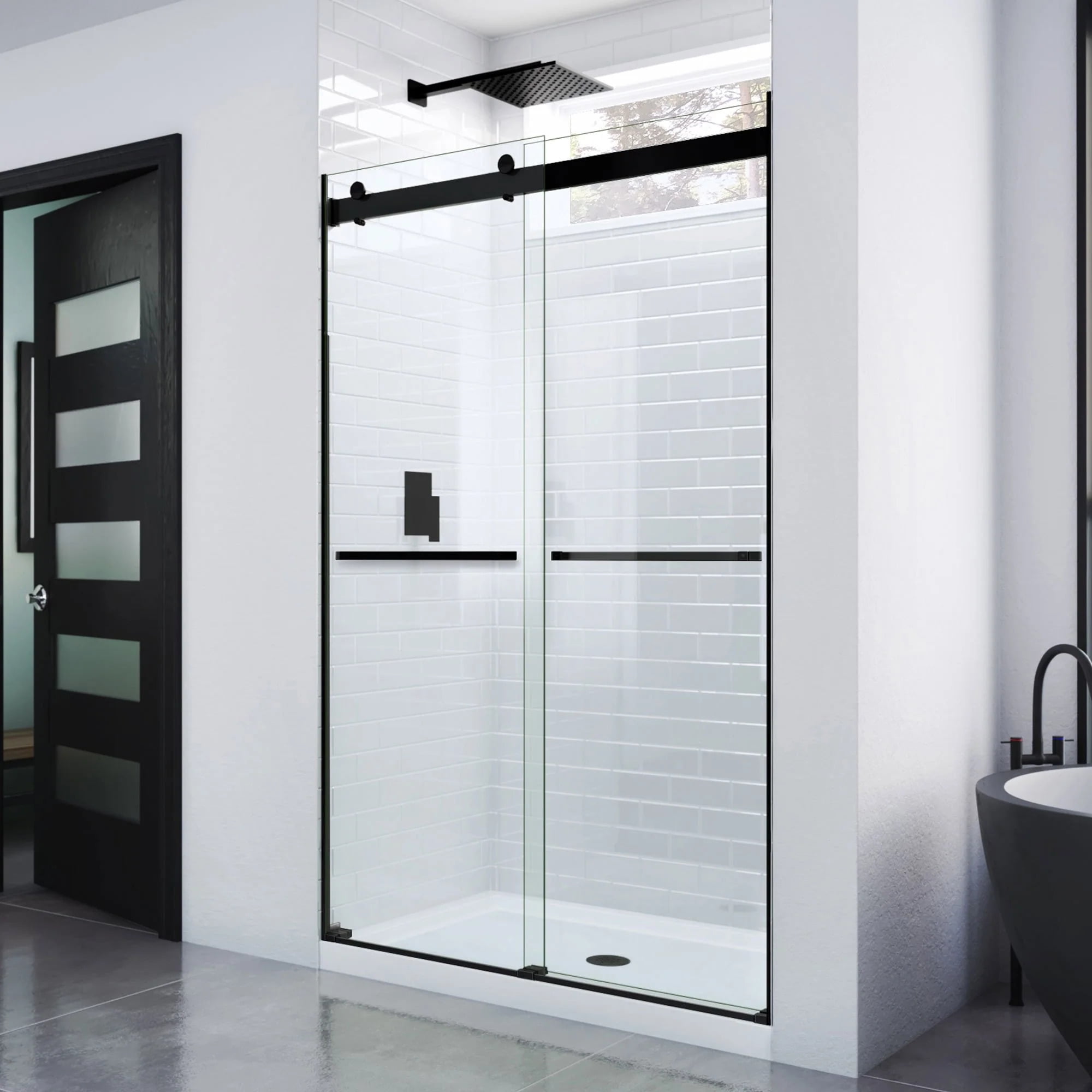 Matte Black Frameless Sliding Shower Door with Clear Glass
