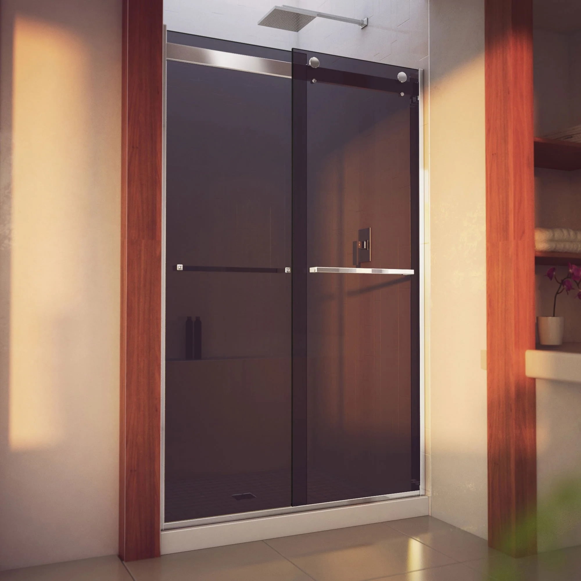 Essence-H 48" x 76" Semi-Frameless Chrome and Gray Glass Shower Door