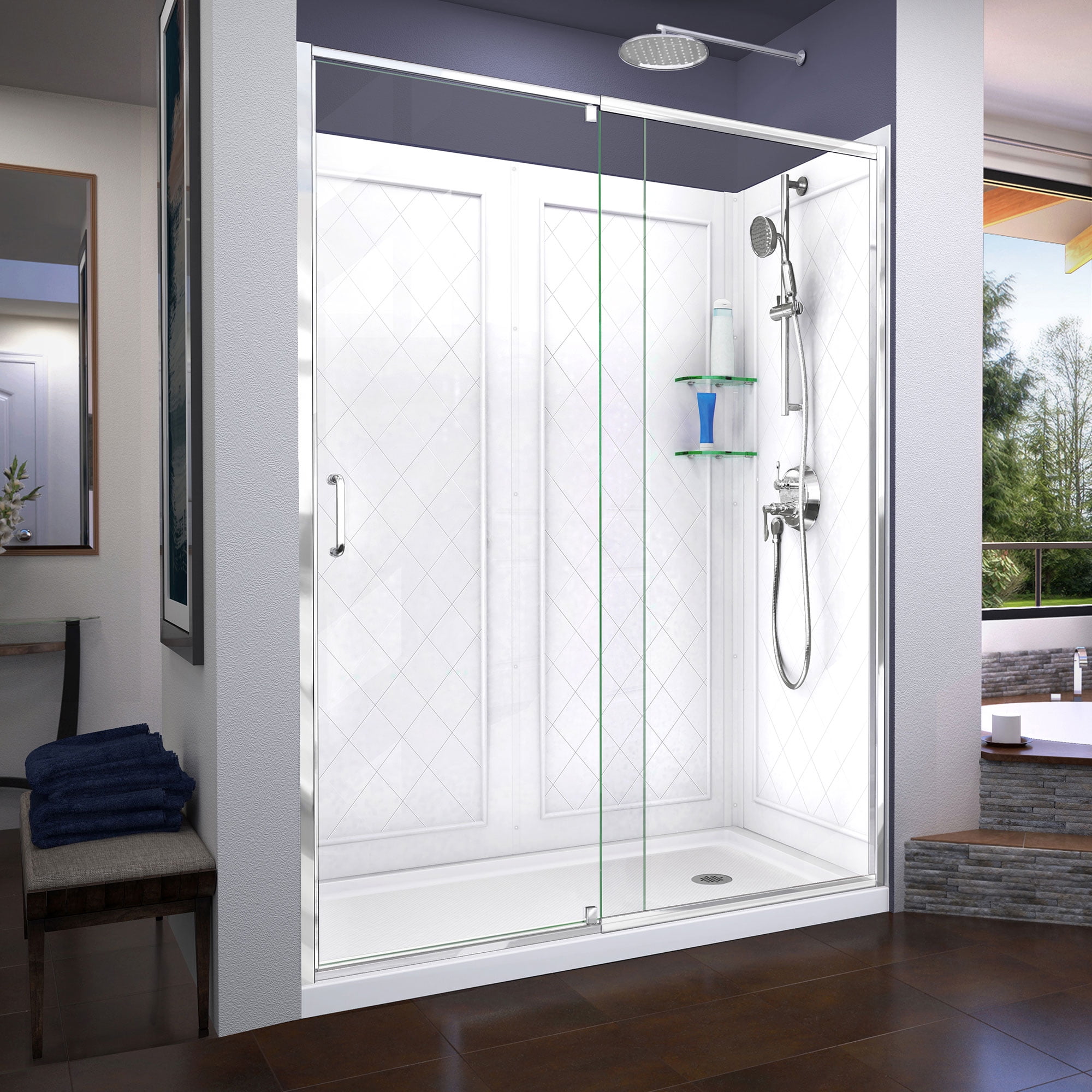 60 Chrome Frameless 4-Wheel Sliding Shower Door