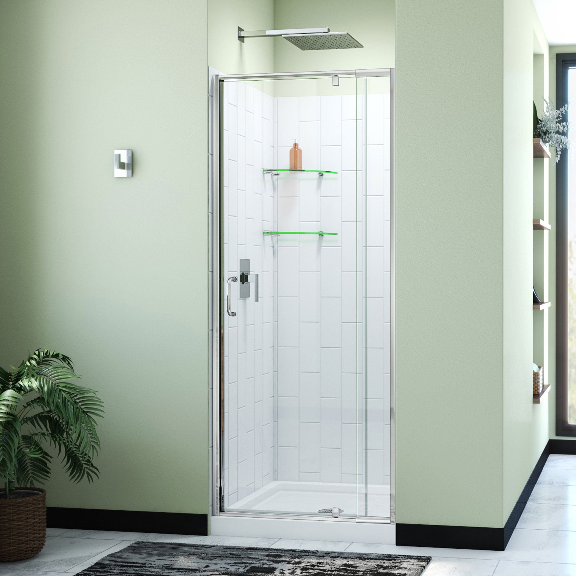 Flex 32" Chrome Semi-Frameless Square Shower Enclosure with Base
