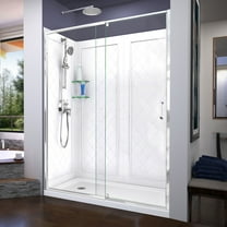 DreamLine Flex 32 in. D x 60 in. W x 76 3/4 in. H Semi-Frameless Shower Door in Chrome with Left Drain White Base and Backwalls