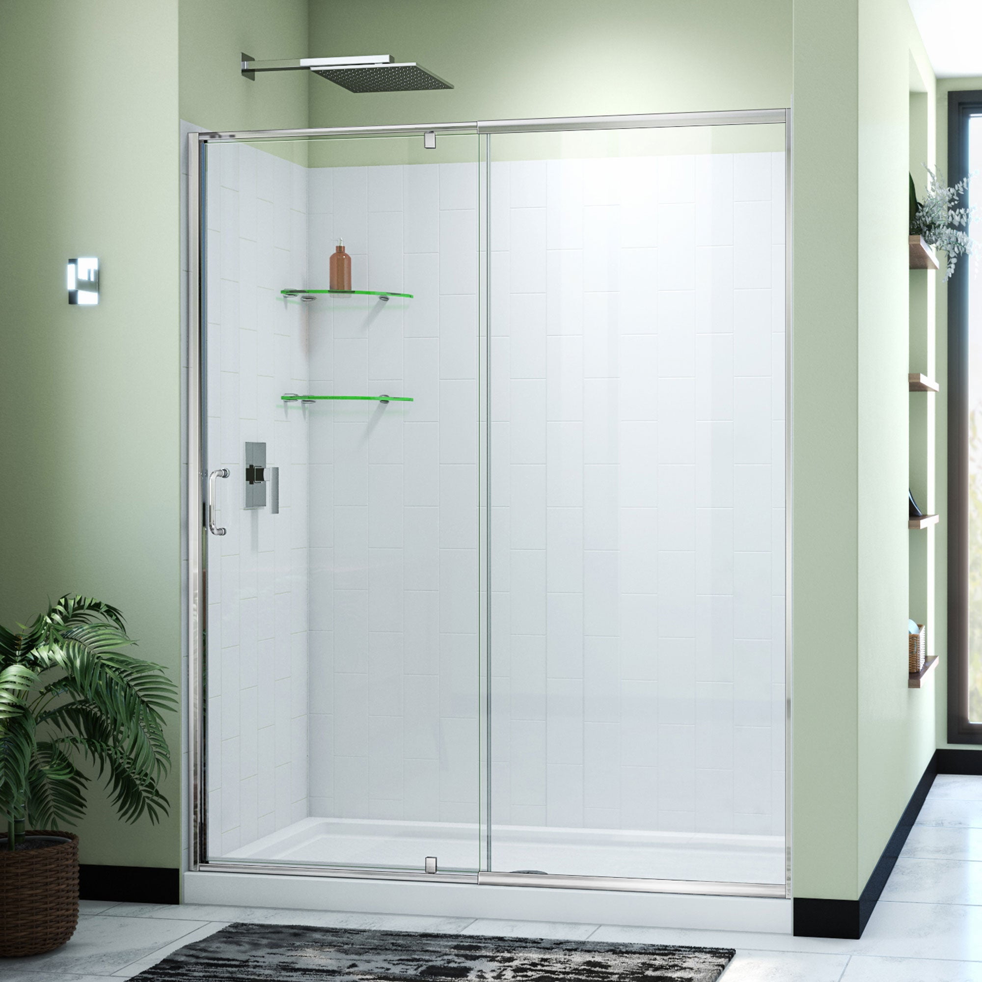 Flex 60" Chrome Semi-Frameless Shower Enclosure with Acrylic Wall Kit