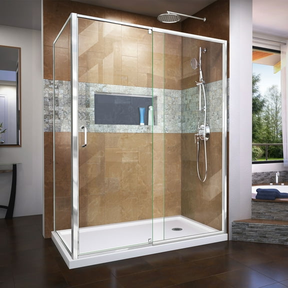 DreamLine Flex 34 1/2 in. D x 56-60 in. W x 72 in. H Semi-Frameless Pivot Shower Enclosure in Chrome