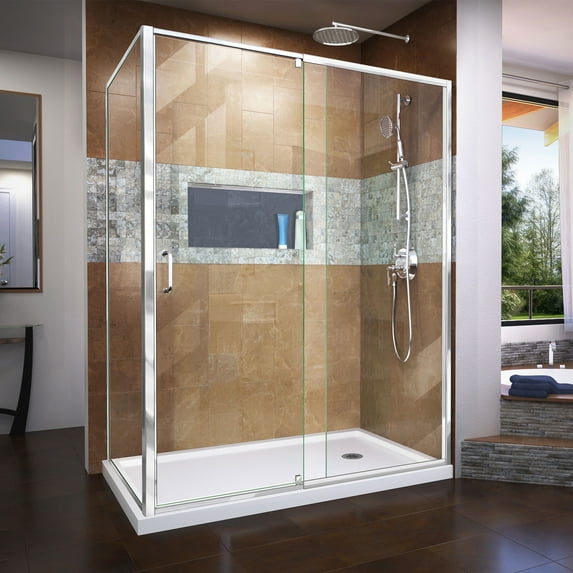 DreamLine Flex 34 1/2 in. D x 56-60 in. W x 72 in. H Semi-Frameless Pivot Shower Enclosure in Chrome