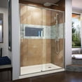 thumbnail image 1 of DreamLine Flex 34 in. D x 60 in. W x 74 3/4 in. H Semi-Frameless Shower Door in Brushed Nickel with Right Drain Biscuit Base Kit, 1 of 16
