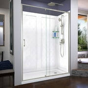 DreamLine Flex 34 in. D x 60 in. W x 76 3/4 in. H Semi-Frameless Shower Door in Brushed Nickel with Right Drain Base and Backwalls