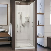 DreamLine Flex 36 in. D x 36 in. W x 76 3/4 in. H Semi-Frameless Shower Door in Brushed Nickel with White Base and Backwalls