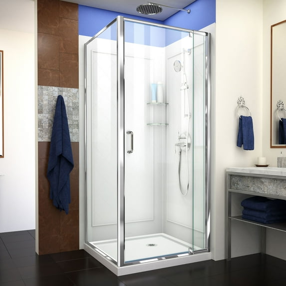DreamLine Flex 36 in. D x 36 in. W x 76 3/4 in. H Semi-Frameless Shower Enclosure in Chrome with Corner Drain Base and Backwalls
