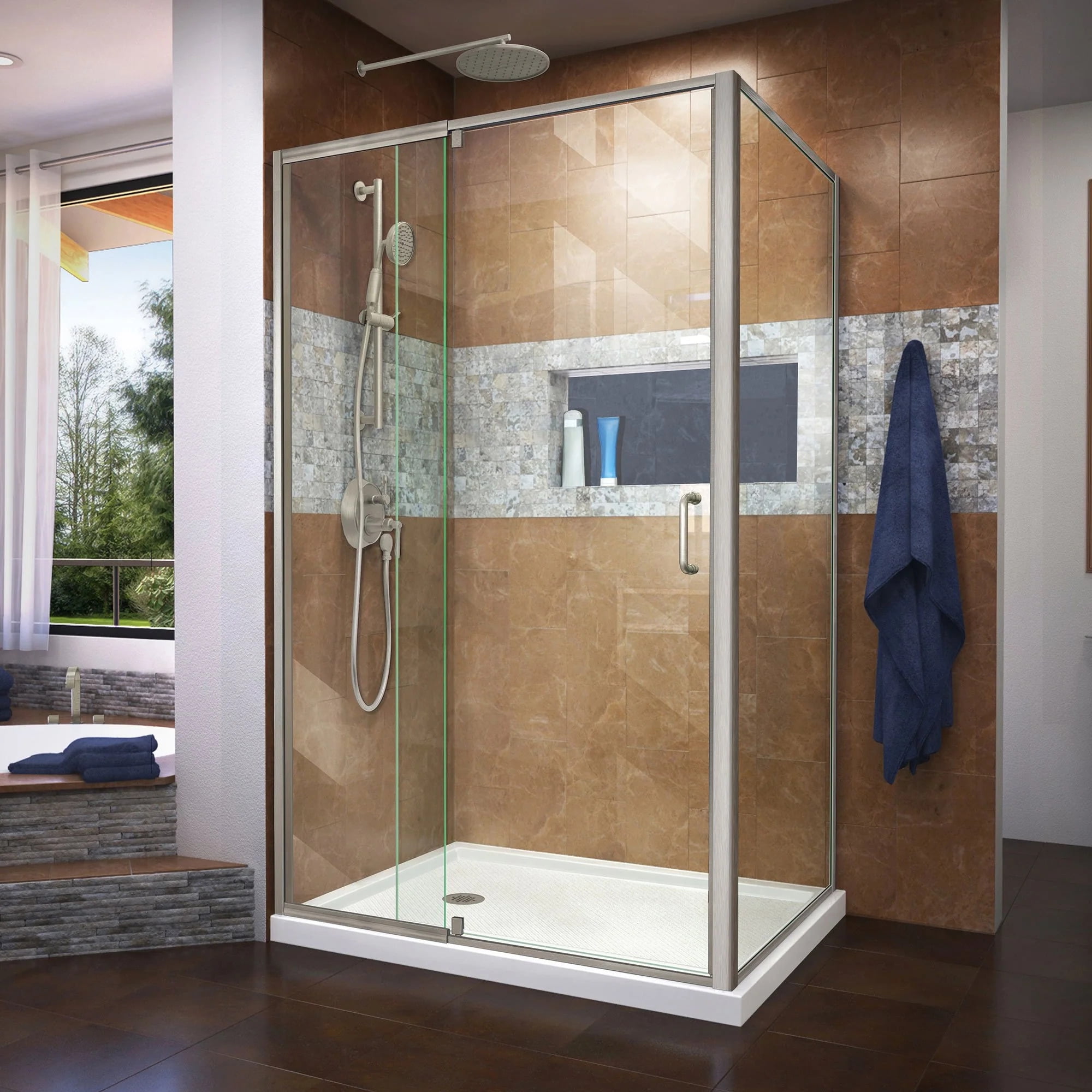 Flex 48" x 36" Chrome Semi-Frameless Pivot Shower Enclosure