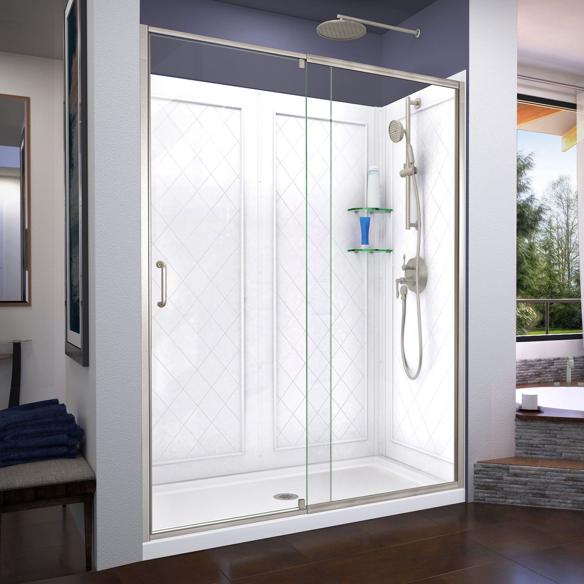 Flex 60" Brushed Nickel Semi-Frameless Shower Kit with Clear Glass
