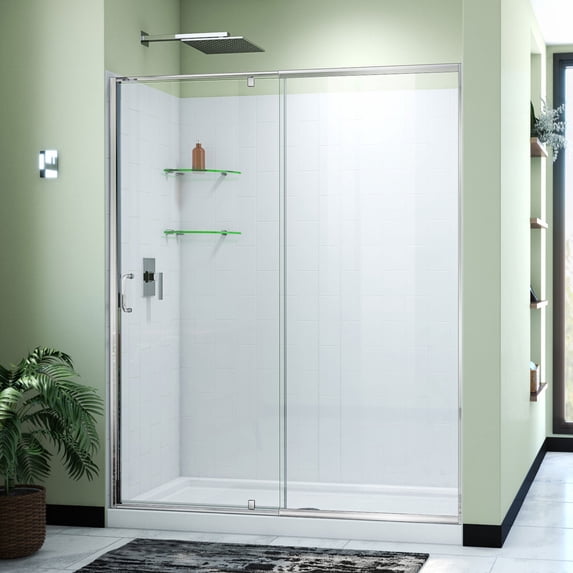 DreamLine Flex 36 in. D x 60 in. W x 78 3/4 in. H Pivot Shower Door Base and White Wall Kit in Chrome