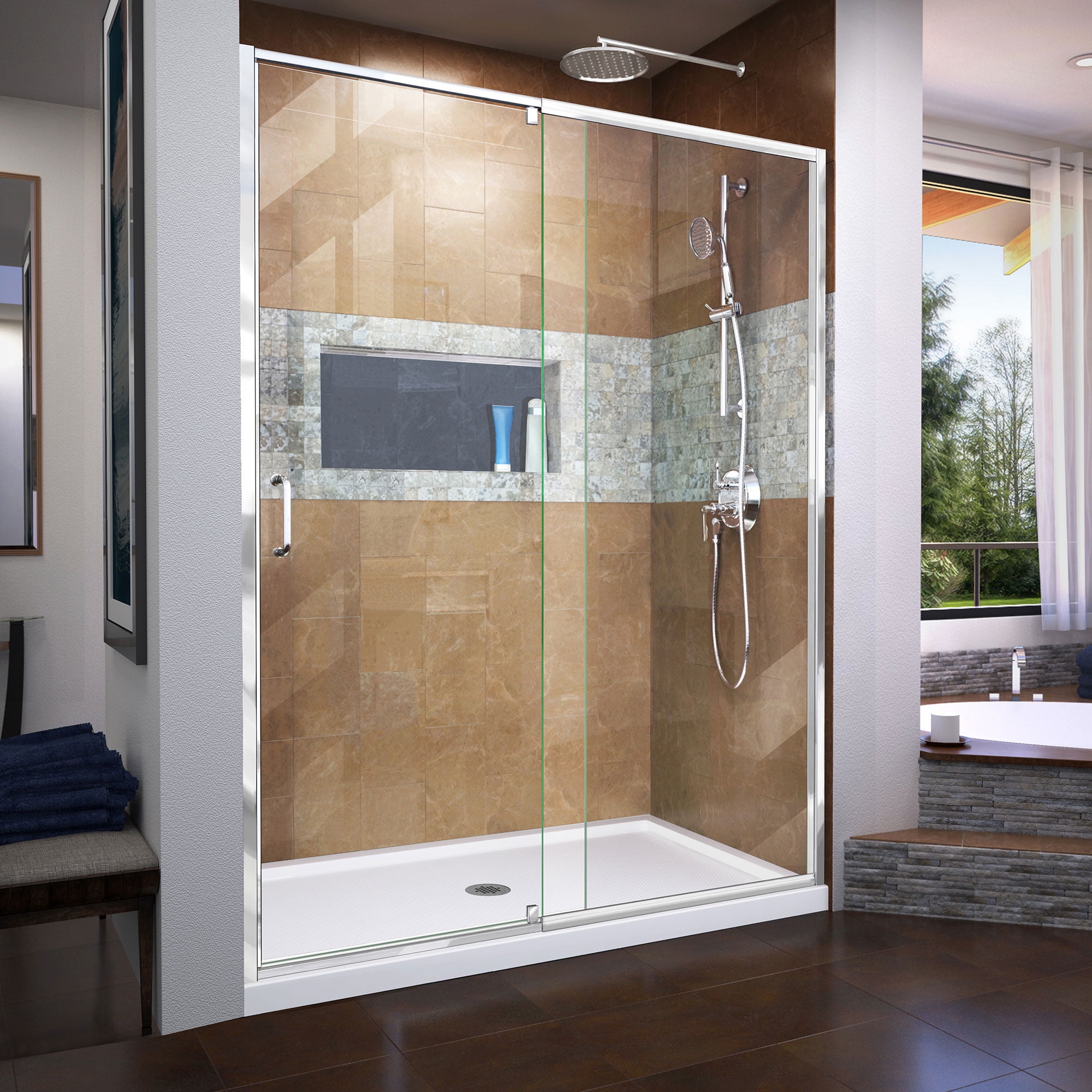Flex 60" Brushed Nickel Frameless Pivot Shower Door with Clear Glass
