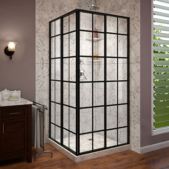 DreamLine French Corner 34 1/2 in. D x 34 1/2 in. W x 72 in. H Framed Sliding Shower Enclosure in Satin Black