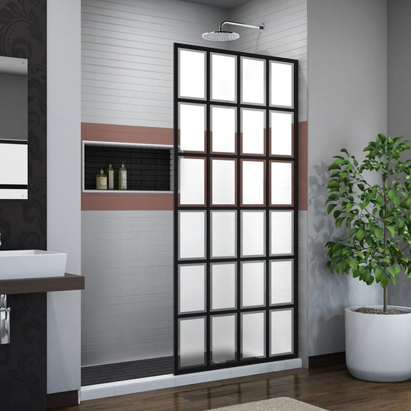 DreamLine French Linea Rhone 34 in. W x 72 in. H Single Panel Frameless Shower Door, Open Entry Design in Satin Black