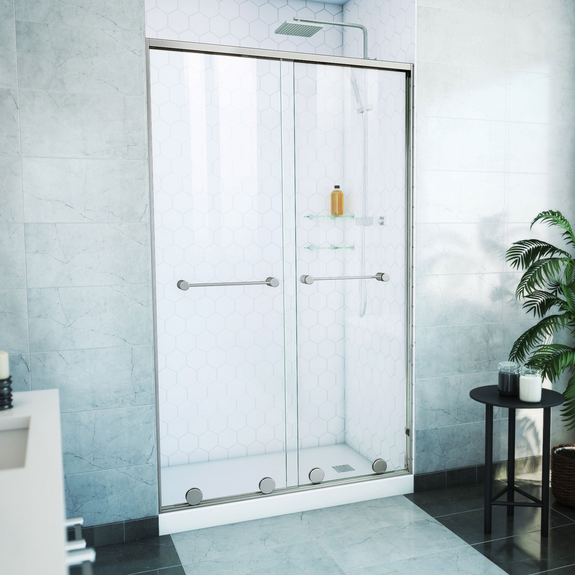 Harmony 48" x 76" Brushed Nickel Semi-Frameless Shower Door