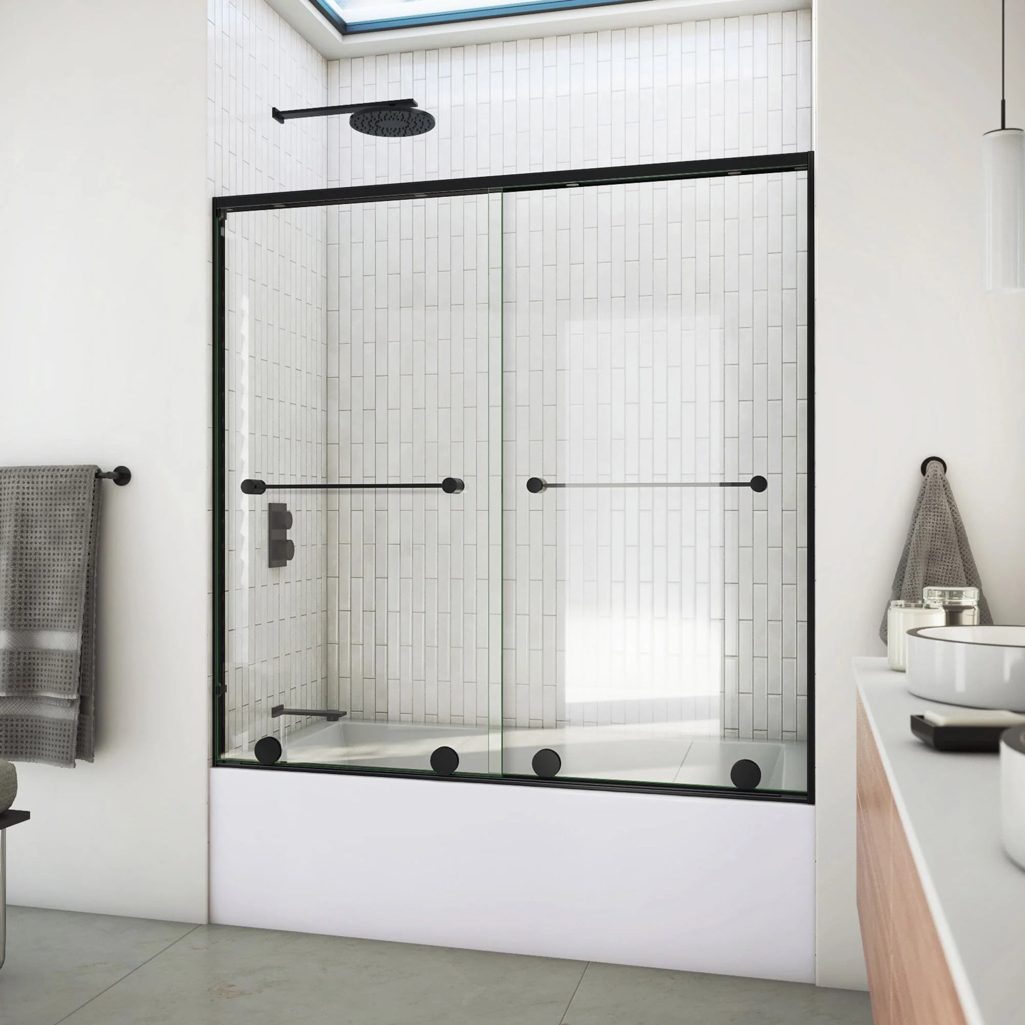 Harmony 56-60 in Satin Black Semi-Frameless Bypass Tub Door