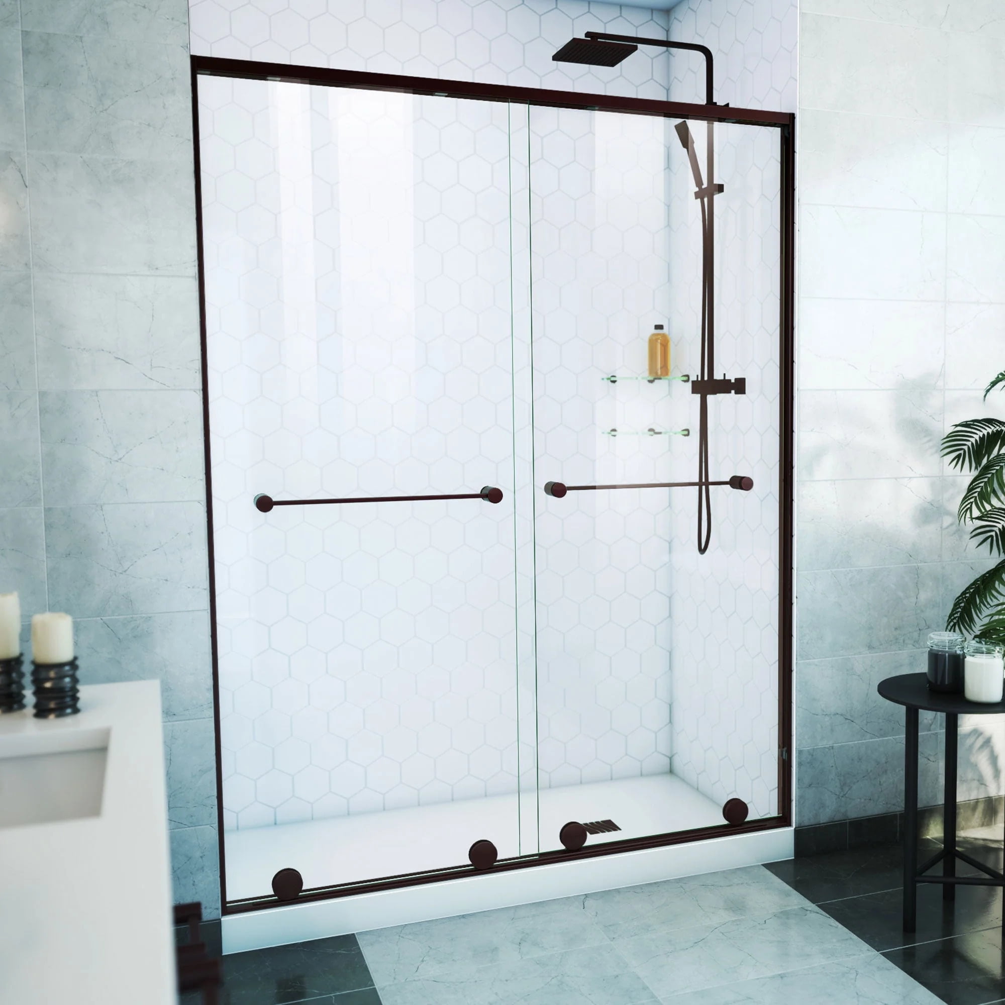 Harmony 76" High x 60" Wide Oil Rubbed Bronze Semi-Frameless Shower Door