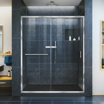 DreamLine Infinity-Z 30 in. D x 60 in. W x 74 3/4 in. H Clear Sliding Shower Door in Chrome and Center Drain Black Base