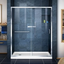 DreamLine Infinity-Z 30 in. D x 60 in. W x 74 3/4 in. H Clear Sliding Shower Door in Chrome and Left Drain White Base