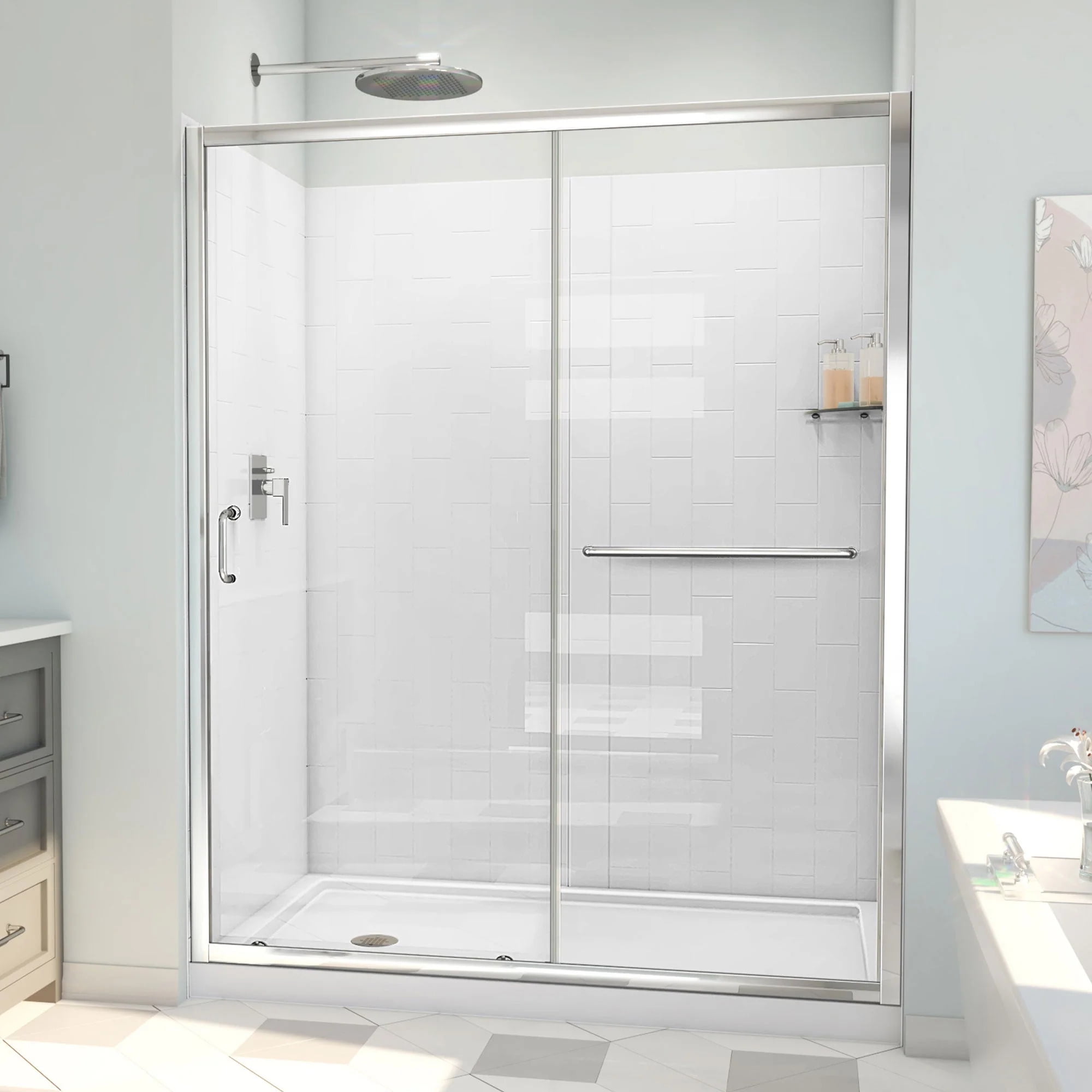 Chrome and Clear Glass Semi-Frameless Sliding Shower Kit, 60" x 30"
