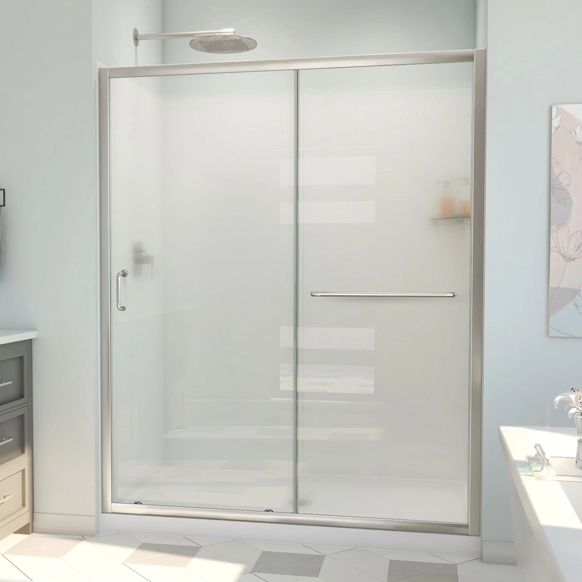 DreamLine Infinity-Z 30 in. D x 60 in. W x 78 3/4 in. H Sliding Shower ...