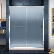 DreamLine Infinity-Z 32 in. D x 60 in. W x 74 3/4 in. H Frosted Sliding Shower Door in Chrome and Left Drain Biscuit Base