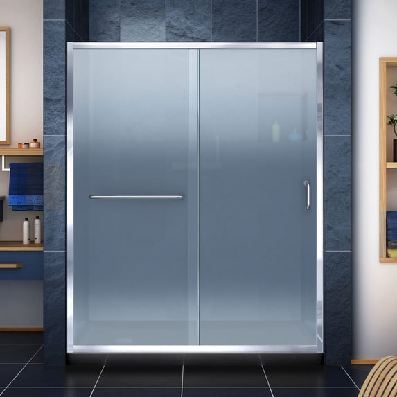 DreamLine Infinity-Z 32 in. D x 60 in. W x 74 3/4 in. H Frosted Sliding Shower Door in Chrome and Left Drain Black Base