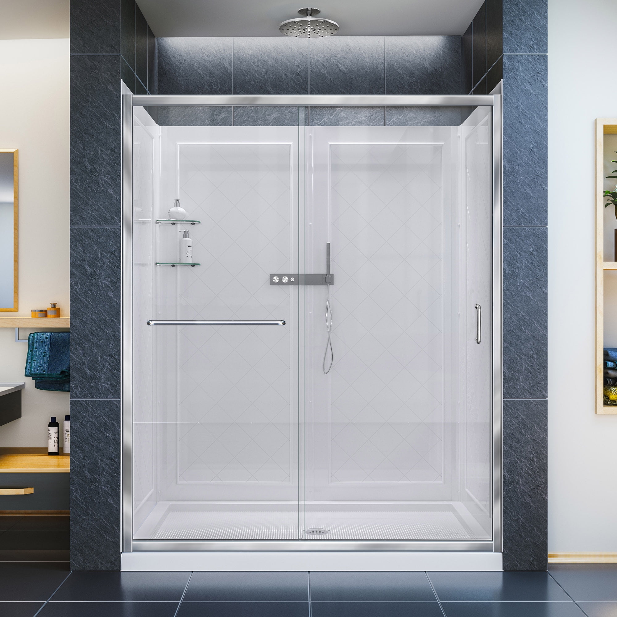 Infinity-Z 60" x 76.75" Frameless Frosted Glass Shower Kit with Brushed Nickel Hardware