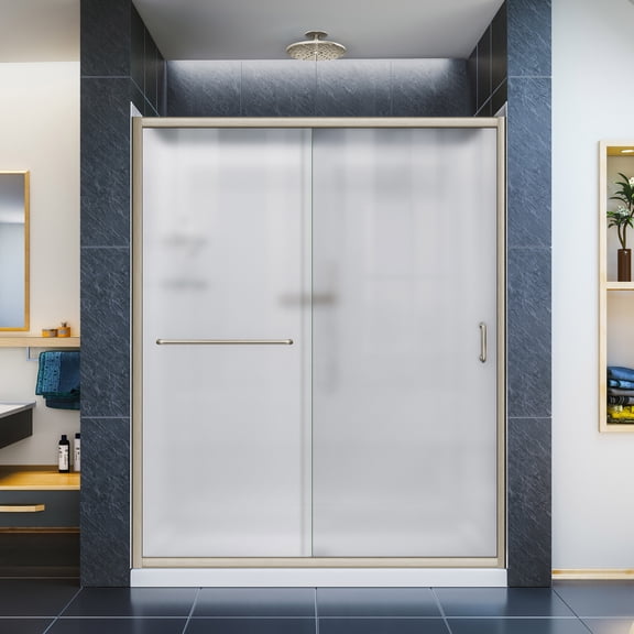 DreamLine Infinity-Z 32 in. D x 60 in. W x 76 3/4 in. H Frosted Sliding Shower Door in Brushed Nickel, Right Drain Base, Backwalls