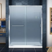DreamLine Infinity-Z 34 in. D x 60 in. W x 74 3/4 in. H Frosted Sliding Shower Door in Chrome and Right Drain White Base