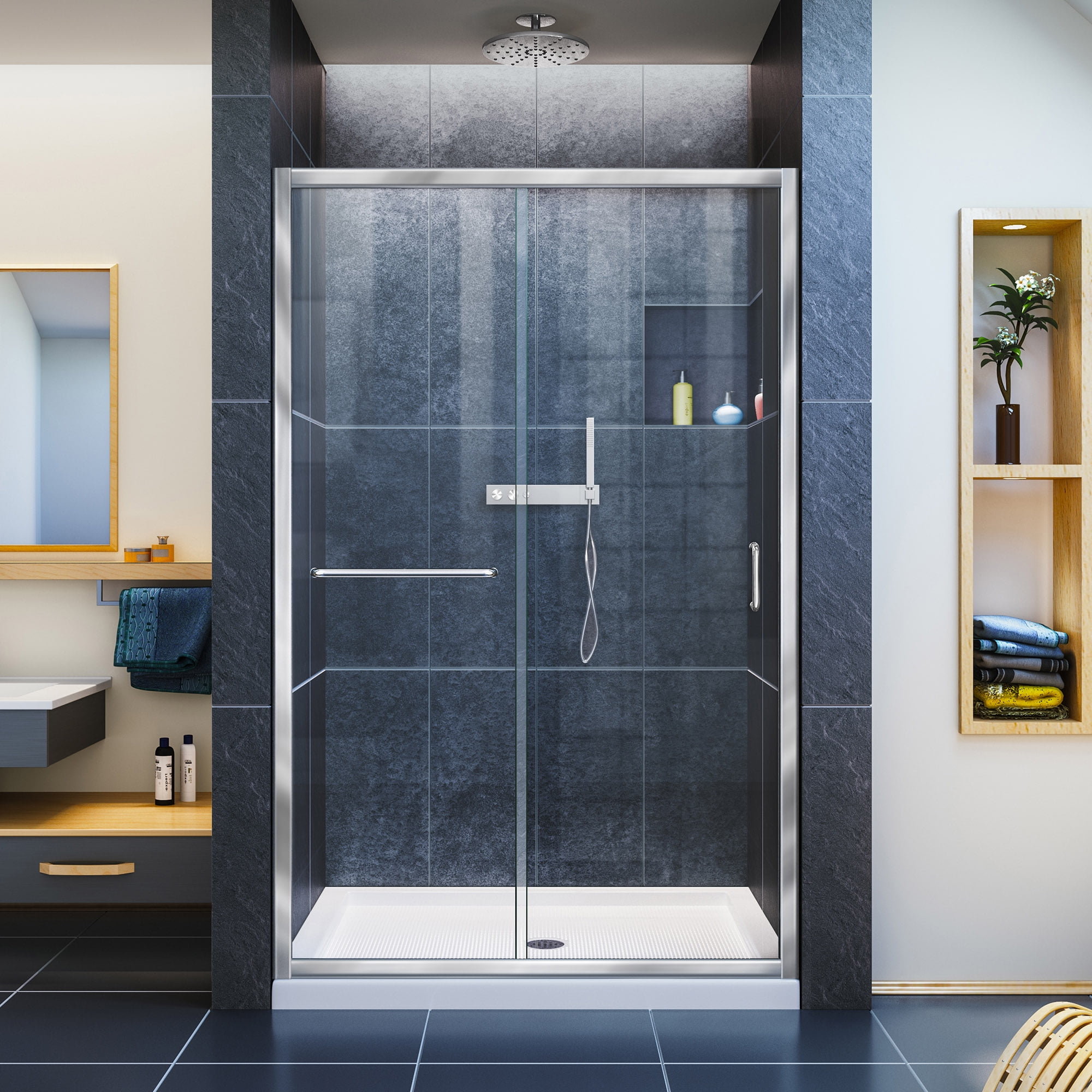 Infinity-Z 48" x 36" Brushed Nickel Frameless Sliding Shower Kit