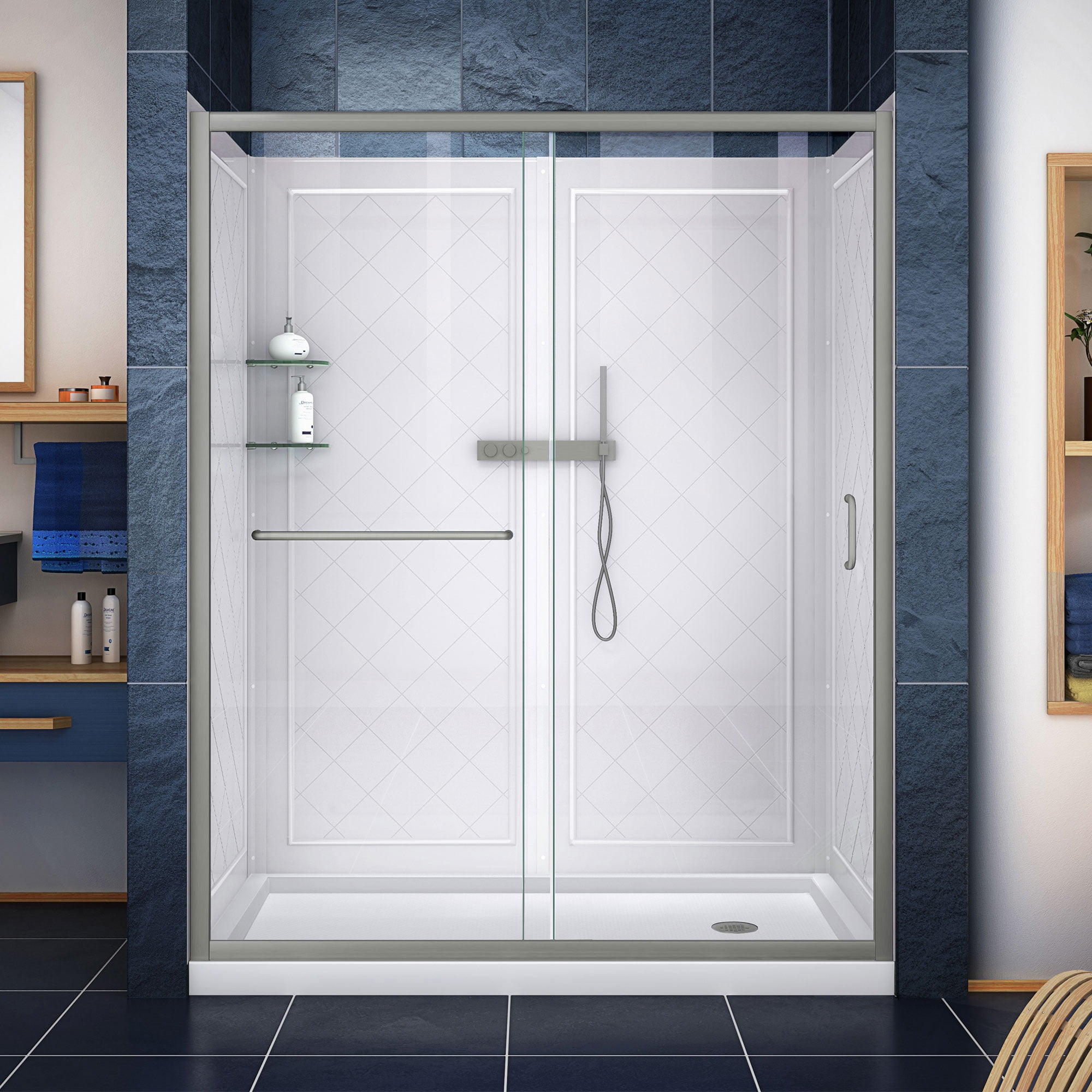 Infinity-Z 60" x 36" Brushed Nickel Frameless Sliding Shower Kit