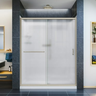 DreamLine Infinity-Z 36 in. D x 60 in. W x 76 3/4 in. H Frosted Sliding Shower Door in Brushed Nickel, Right Drain Base, Backwalls