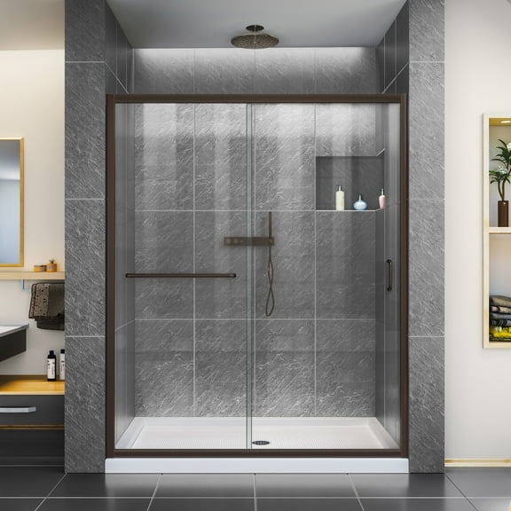 DreamLine Infinity-Z 50-54 in. W x 72 in. H Semi-Frameless Sliding Shower Door, Clear Glass in Oil Rubbed Bronze
