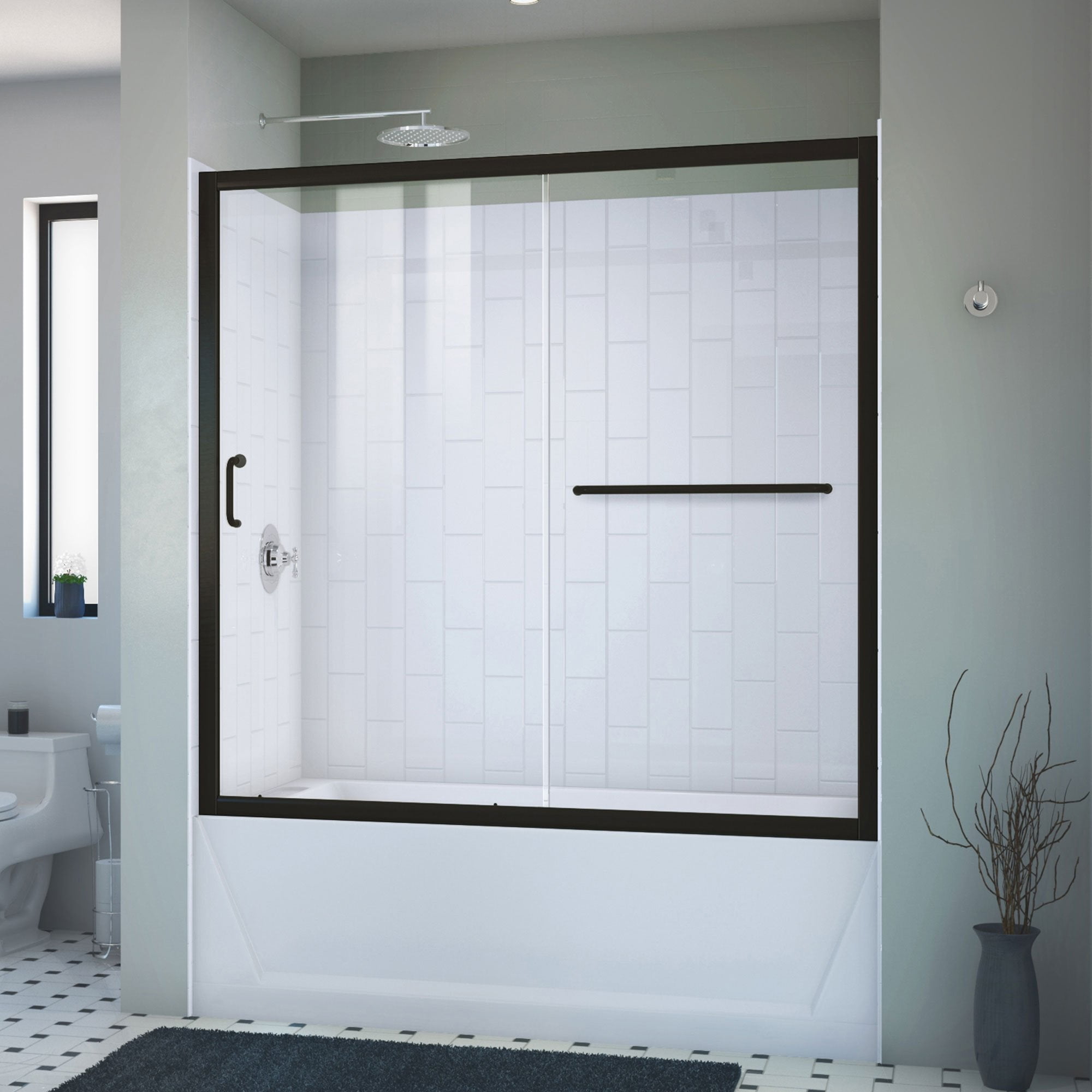 Infinity-Z 60" Matte Black and White Sliding Shower Kit