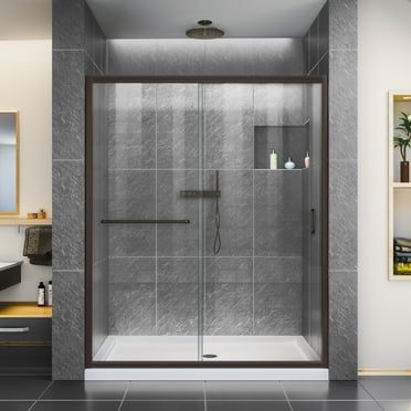 DreamLine Infinity-Z 56-60 in. W x 72 in. H Semi-Frameless Sliding Shower Door, Clear Glass in Oil Rubbed Bronze