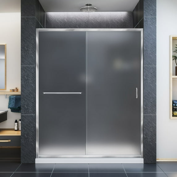 DreamLine Infinity-Z 56-60 in. W x 72 in. H Semi-Frameless Sliding Shower Door, Frosted Glass in Chrome