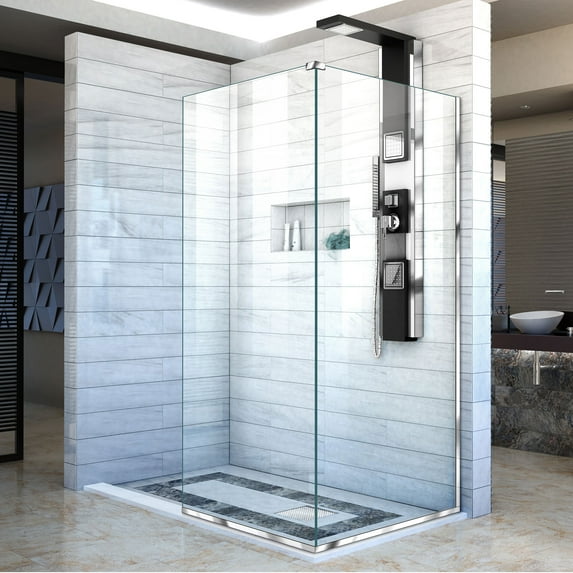DreamLine Linea Two Adjacent Frameless Shower Screens 34 in. and 30 in. W x 72 in. H, Open Entry Design in Chrome