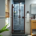 thumbnail image 1 of DreamLine Lumen 32 in. D x 42 in. W by 74 3/4 in. H Hinged Shower Door in Oil Rubbed Bronze with Black Acrylic Base Kit, 1 of 9