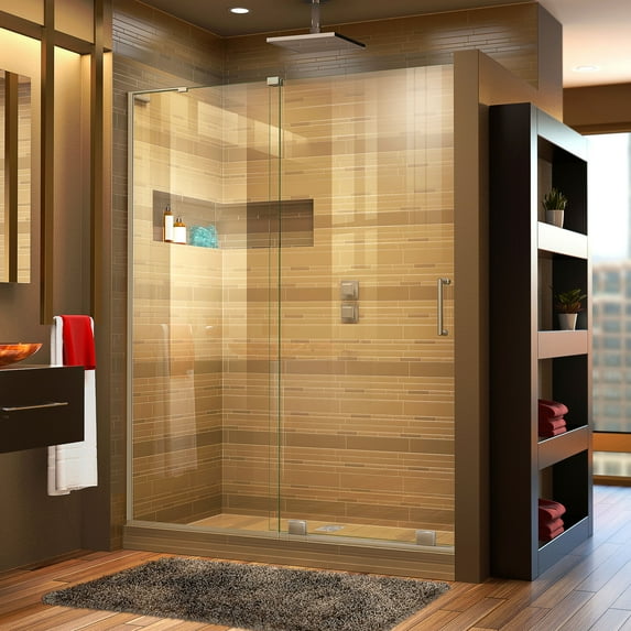 DreamLine Mirage-X 44 - 48 inch W x 71 inch H Frameless Sliding Shower Door in Brushed Nickel - Left Wall Installation
