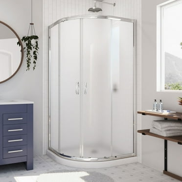 DreamLine Prime 33 in. D x 33 in. W x 74 3/4 in. H Frosted Framed Sliding Shower Enclosure in Chrome, Corner Drain White Base Kit