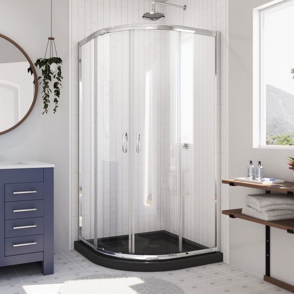 DreamLine Prime 36 in. x 74 3/4 in. Semi-Frameless Clear Glass Sliding Shower Enclosure in Chrome with Black Base Kit