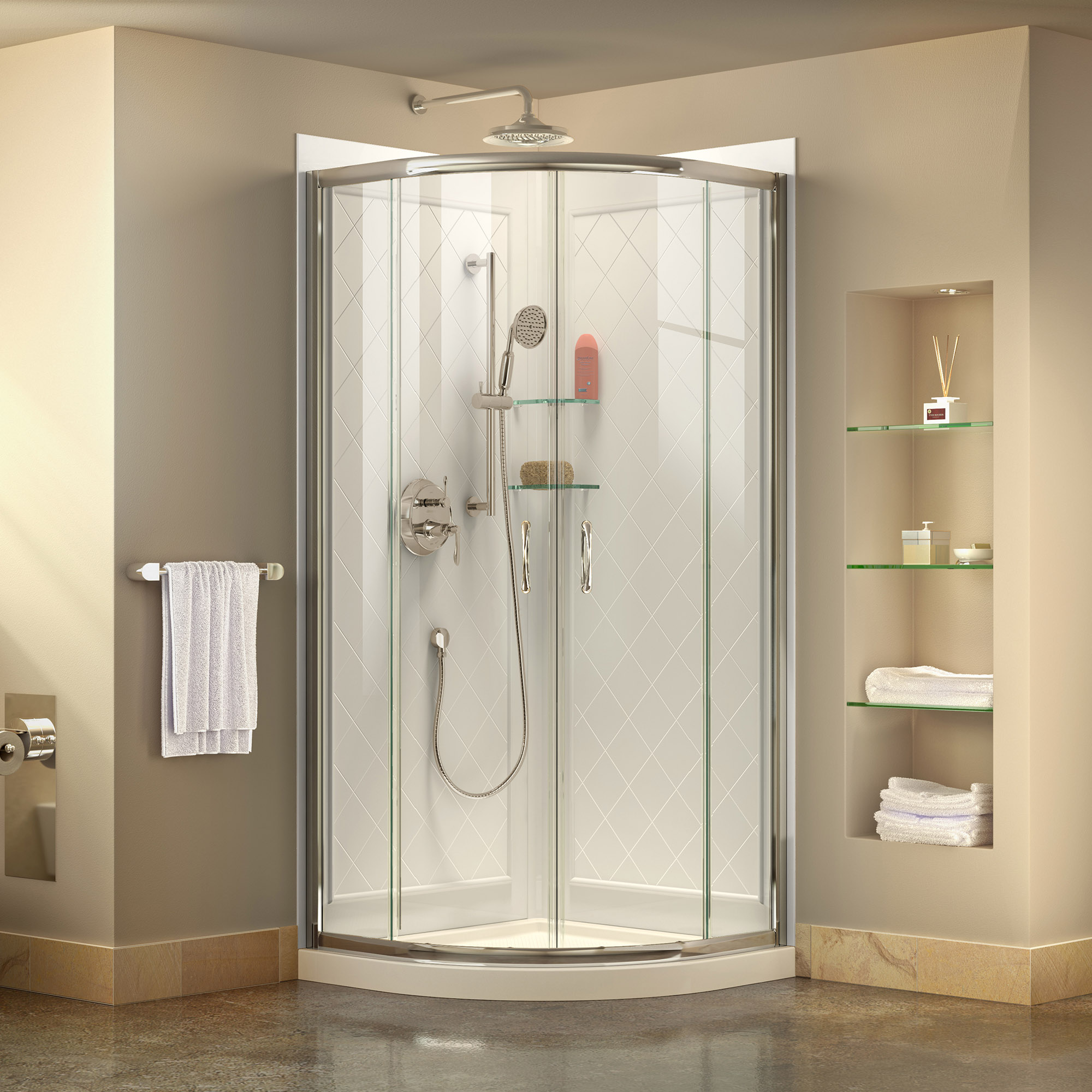 DreamLine Prime 36 in. x 76 3/4 in. Semi-Frameless Clear Glass Sliding ...