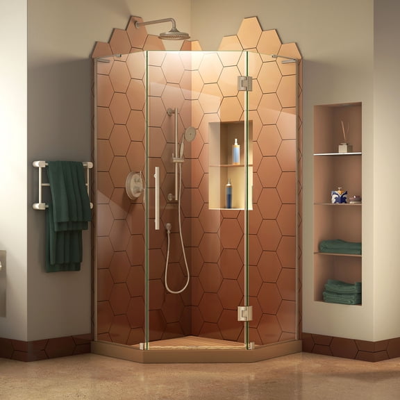 DreamLine Prism Plus 36 in. x 72 in. Frameless Neo-Angle Hinged Shower Enclosure in Brushed Nickel